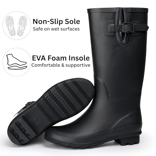 Alpine Swiss Reya Womens Waterproof Mid Calf Rain Boots | Tall Rubber Garden Boots | Anti-Slip Outdoor Work Mud Boot | Wellington Boots Rain Shoes by Alpine Swiss - Image 3
