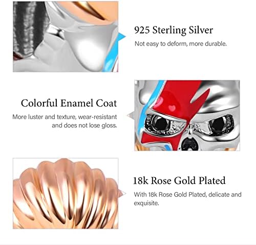 GNOCE Rock Skull Charm Bead Sterling Silver Everlasting Lightning 18k Rose Gold Plated Skull Charm Bead Fit Bracelet/Necklace