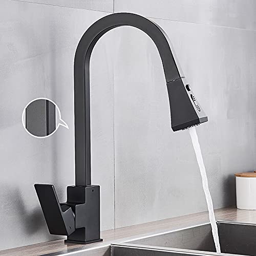 Robinet de cuisine carré noir mat à mitigeur monocommande extractible pour lavabo