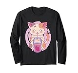 Photo Gallery milkshake al tè alla fragola del gatto neko | anime giapponese kawaii maglia a manica Photo Gallery milkshake al tè alla fragola del gatto neko | anime giapponese kawaii maglia a manica