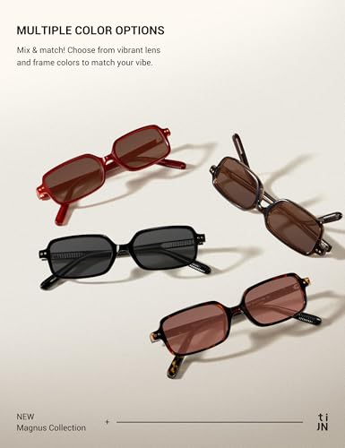 TIJN Retro Rectangular Sunglasses for Women,Vintage 90s Style,Trendy Lightweight UV Protection,Fashion Square Sunnies,Black