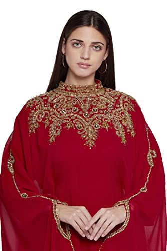 Aniiq Women Dubai Kaftan Farasha Caftan Long Maxi Dress Long Sleeves Ethnic, Bridal, Evening, Party, Dress With Free Scarf, Color- Maroon, Size- Free #TOP6