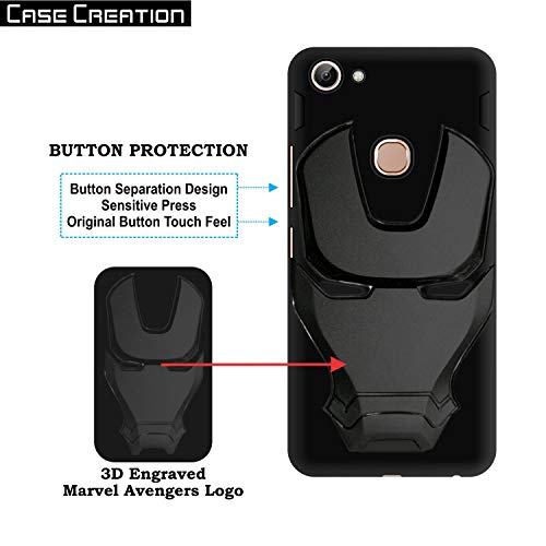 Image of COVERLY Official 3D Touch Feel Trending Marvel Avenger Logo Mask Soft Rugged Grip Silicone Iron Man Super Power Cartoon Movie Engraved Silicone Matte Back Cover for Vivo V7 Plus - Black