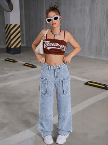 Image of GRECIILOOKS Women's Stretch Denim Wide Leg Jeans | Comfort Fit, Straight Cut, Casual Style | Baggy Cargo Style Casual Pants