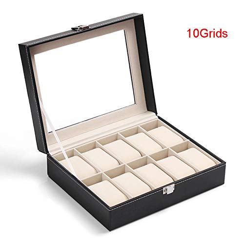 Alextry 6/10/20/24u00a0Grids Watch Display Case PU Leather Storage Box Organisateur de Bijoux 10 Grids