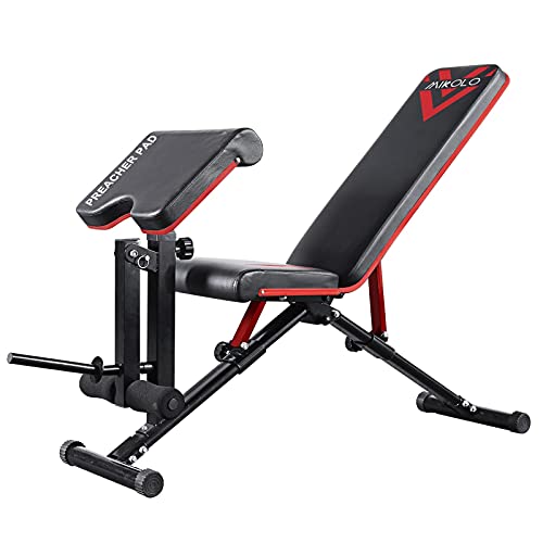 Mikolo Adjustable Weight Bench, Strength Training Foldable Exercise Workout Bench with Preacher Pad, Leg Extension for Home Gym, Full Body Workout (2021 Upgraded)