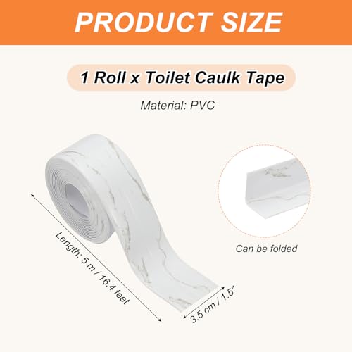 Image of PATIKIL Caulk Tape Waterproof Self Adhesive, PVC Toilet Caulking Sealant Strip Bathtub Caulk Sealing Strip Tape for Bathroom Kitchen Countertop, Marble Pattern (1.5 Inch x 16.4 Ft)