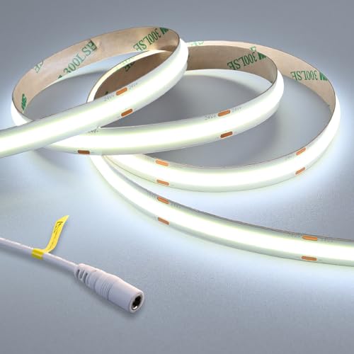 Image of GOMING 24V Super Bright COB LED Strip Light Cool White 6000K 16.4ft(5M) 621LM /FT 14.5W /M CRI 93+ High Density 480LED /M IP20 Not Waterproof LED Tape Lights for DIY Bedroom Home Decor(No Power Supply)