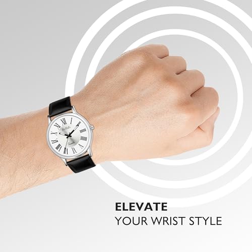 Image of Relish Watch for Men & Boys with Grey & Black PU Leather Strap, Quartz Analog Wrist Watch