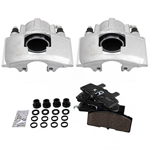 Image of TRQ Front Brake Caliper Set Brake Pads Ceramic Compatible with 90-00 Cadillac 88-02 Chevrolet 94-99 Dodge GMC