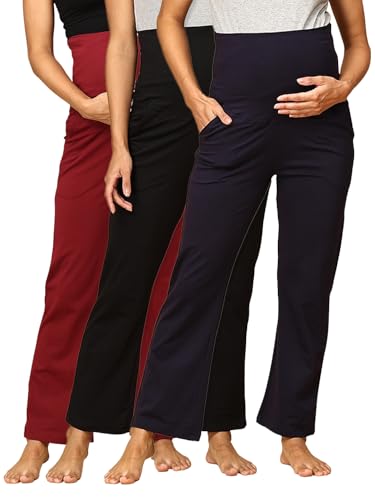 Image of The Mom Store Maternity Track Pants | for Pregnant Women with Ultimate Comfort | Prenatal Yoga Pants | Pre and Post Pregnancy
