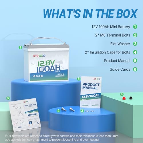 Image of Redodo 12V 100Ah Mini LiFePO4 Battery, Smallest Size with Upgraded 100A BMS, Max 1280Wh, Up to 15000 Deep Cycles Battery with 10 Years Lifetime for RV, Trolling Motor, Solar Home, Camping