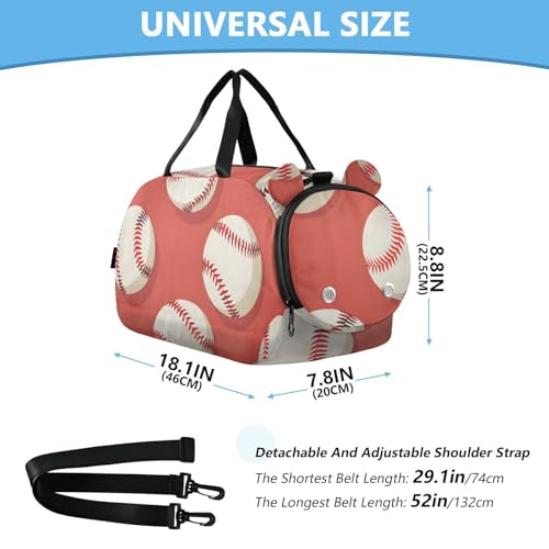 Gym Travel Duffle Bag for Boys Girls Baseball Red Coral Pattern Sports Dance Bag with Shoe Compartment & Wet Pocket Football Kids Travel Bag Teens Sleepover Carry3