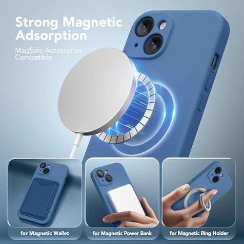 Image of Magnetic for iPhone 15 Case, Compatible with MagSafe, [Screen Protector + Full Camera Protection], Silicone Shockproof Anti-Scratch Protective Phone Case for iPhone 15 6.1 inch, Lake Blue