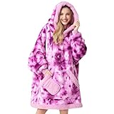 Giggling Getup Wearable Blanket Hoodie for Adults Gifts for Teen Girls Sister Women Sherpa Fleece Printed Hooded Blanket Sweatshirt Warm Cozy with Pocket & Sleeves Purple Tie Dye