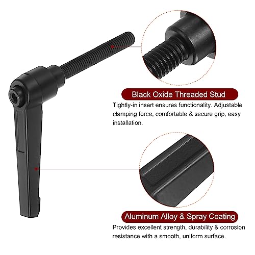 Image of HARFINGTON 6pcs Adjustable Clamping Lever Handles M8 x 60mm Male Thread Bolt Knobs Rotating Screw Locking Quick Release Ratchet Push Button Handle, Black