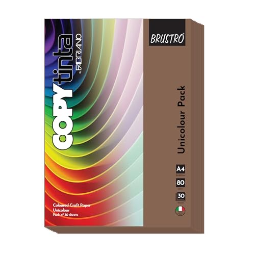 Image of BRUSTRO Copytinta Coloured Craft Paper A4 Size 80 GSM Brown Shade (Marrone), 60 Sheets Pack | Double Side Colored, Ideal for Origami, Scrapbooking, Making Card, DIY Art & Craft.