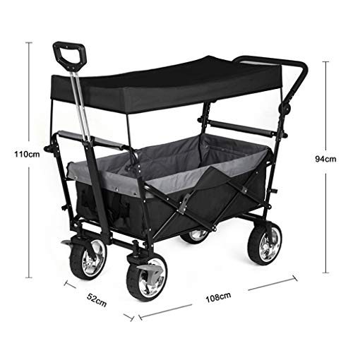 Carts Lxn Utility Pull Wagon Collapsible Foldable Trolley with Removable Canopy, Large Capacity and 4 Wheels for Outdoor Camping BBQ Gardening Shopping Beach Sporting Events