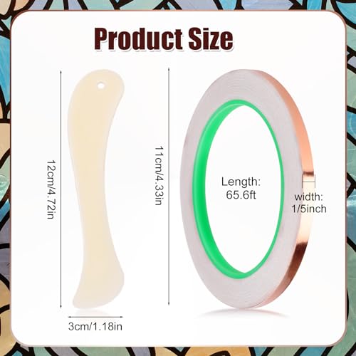 2pcs Kit Ruban Adhésif en Feuille de Cuivre pour Vitrail, 5mmx20m Ruban Adhésif Conducteur Double Face avec Grattoir Plastique Fournitures pour Blindage EMI Réparation Électrique – vue 2