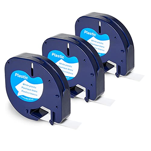 Telano 3x Kompatibel Schriftband Plastik Labels Ersatz für Dymo Letratag 91201/91221 Schwarz auf Weiß 12mm x 4m S0721610 Etikettenband Kunststoff Selbstklebend Label Tape Cover