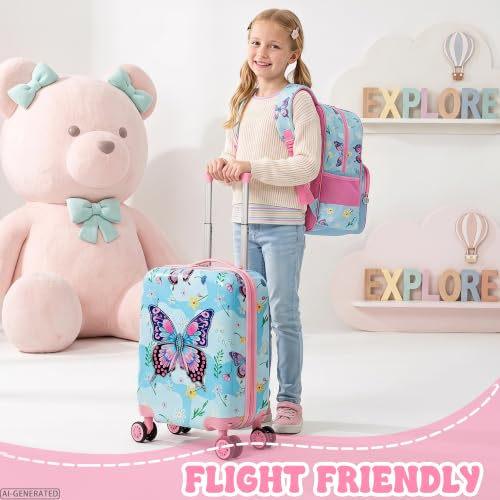 Image of Kid's Luggage Set 5 Piece Suitcase Set 16'' Hardside Luggage with Spinner Wheels Girls Carry on Toddler Luggage Travel Rolling Luggage Carry on Luggage Airline Approved