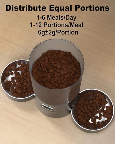 Automatic Cat Feeder 2 Cats, 4.2L Dry Food Auto Dispenser with Double Bowls,Dual Power Supply,Programmable Portion Control,10s Voice Recorder(Black,Stainless Steel Bowls) (Transparent+Black) - Image 5
