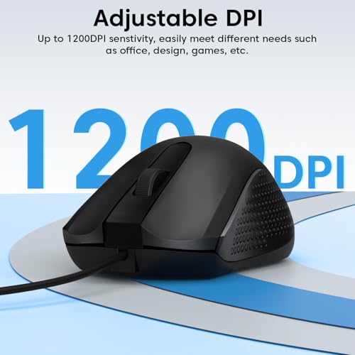 Image of Sounce Pixel Wired Mouse with 1200 DPI Optical Sensor, USB Plug & Play, 1.25M Cable, Smooth Control, 50 Lakh Click Life for Laptop, Desktop & PC (Black)