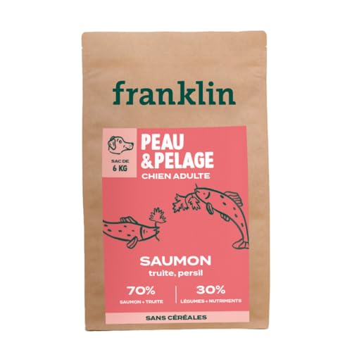 Franklin – Croquettes pour Chien – Gamme Protéinée – avec 70% de Saumon – Mono-protéine – sans Céréales – Peau et Pelage – Forme Triangle...