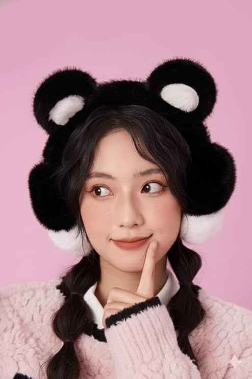 Image of Girl Winter Earmuffs Outdoor Wear Soft Faux Fur Plush Ear Warmer Minnie Design Windproof Woolen Warm Ear Muff Men & Women (Freesize)