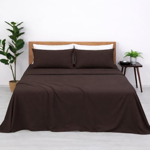 Image of Blue Strip Polycotton Bedsheet, Double 90x100 (Coffee & White) | Hotel Quality | Soft, Breathable & Colourfast | Wrinkle Resistant | Machine Washable | Pillow Covers Included