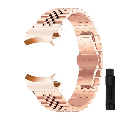 Galaxy Watch 6 Classic 47mm 43mm 6 5 4 40mm 44mmバンドに対応。隙間なしステンレススチールストラップ。Watch 5Pro 45mm 46mm 42mmバンド。(Rosegolden,Watch 6 class