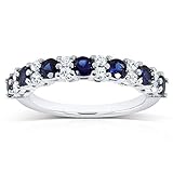 Kobelli Diamond and Blue Sapphire Band 1 carat (ctw) in 14k White Gold, Size 8, White Gold