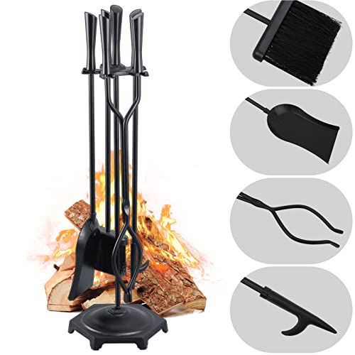 FEED GARDEN Fireplace Tools Set 5 Pieces Modern 32 Inch Outdoor Wrought Iron...