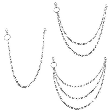 Benaton Pack of 3 Trouser Chains, Pants Chain Waist, Fashion Hip Hop Gothic Punk Trousers Chain for Jeans Pant Belt Wallet and Keys (Silver), silver, One Size Cover