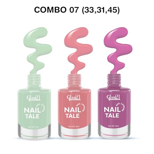 Image of Glam21 Nail Tale- Nail Lacquer|Set of 3|Multicolor|Quick Drying Nail Polish| Glossy Gel Finish Nail Kit | Highly Pigmented & Long Lasting | Chip Resistance|9ml Each|Shade-07