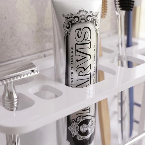 Image of self Adhesive Wall Mounted Acrylic Toothpaste Holder,Toothbrush Stand,Toothpaste Tubler for Bathroom Organizer Rack for Home(Black Acrylic) (Full S.S White)