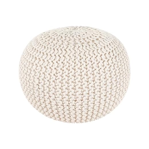 Palisa Round Pouf Ottoman - Ivory, Stuffed Boho Cable Knitted Foot Rest Stool for Couch, Living Room, Outdoor Patio Seat | Hand Woven Chair Pouffs for Kids Bedroom - 20x20x14 Inches