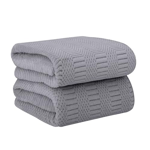 Image of JML Bath Towels Set of 2, 30 inch x 60 inch, Large Microfier Body Towel for Adult, Oversized, Soft, Super Absorbent, Fast Drying, Use for Sauna, Salon, Gym,Sport, Fitness, Yoga, Diamond Cross Grid Gray