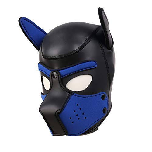 HOT TIME Neoprene Puppy Hood Custom Animal Head Mask Novelty Costume Dog Head Masks (Large, Blue)