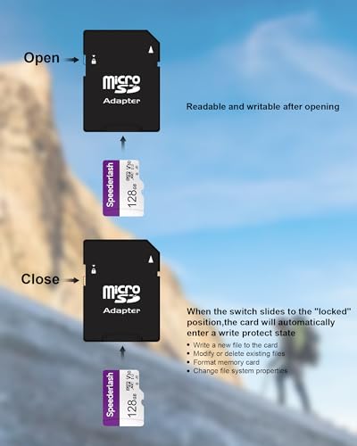 Image of Speederlash 128GB Micro SD Card with Adapter, A1, U3, Read Speed Up to 95MB /s, High Speed Memory Card for Cams, Drones, Smartphone, Tablet