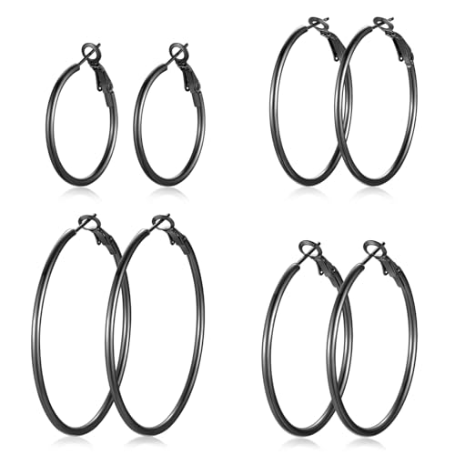Image of 4 Pairs Silver Gold Hoop Earrings for Women | 14K Gold Plated Hoop Earrings Set Hypoallergenic Earring Lightweight Dangle Earrings Set