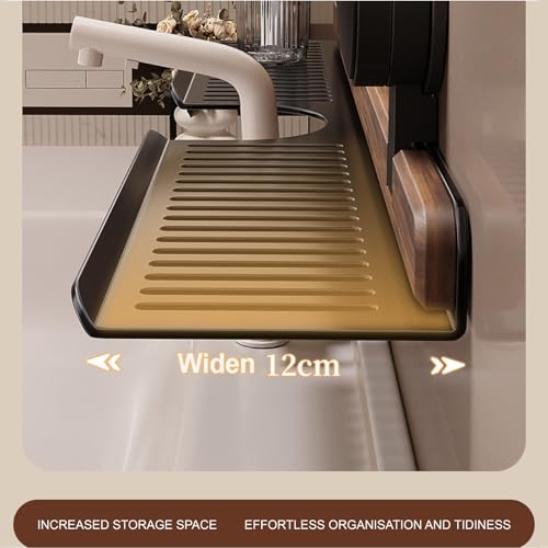Étagère murale bois de noyer pour optimiser le rangement au-dessus du robinet de salle de bain