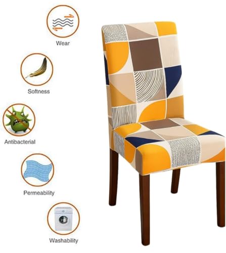 Image of Homerz Premium 6 Seater Dining Table Cloth with 6 Dining Chair Covers,Elastic Fitted Chair Slipcovers, Printed Polycotton Fabric, Table Cloth Size 60x90 inch (Harmony)