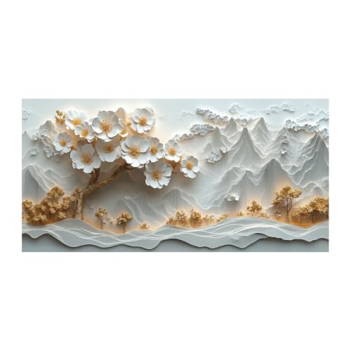 Lienzo decorativo de paisaje de montaña y nube en color marfil sin marco de 30x60 cm