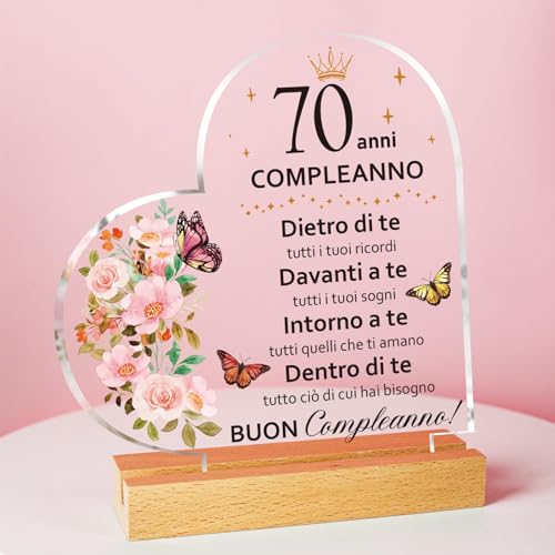 70 Anni Compleanno Donna, 70 Anni Regalo Compleanno, Regali Amica Ornamenti Decorativi Trasparenti, 70 Mamma, Nonna, Papa, Sorella, Idee Ornamenti in Acrilico