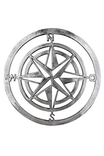 GILDE Wand Deko - Windrose - aus Alu in Silber mit rauer Oberfläche - Ø 50 cm