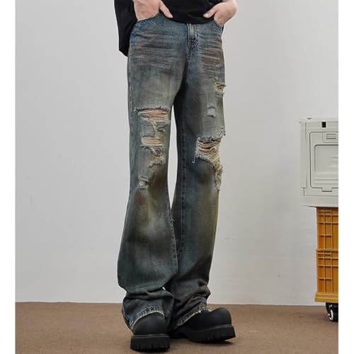 XYGJZ Mens Baggy Jeans Ripped Loose Wide Leg Distressed Jeans Pants3