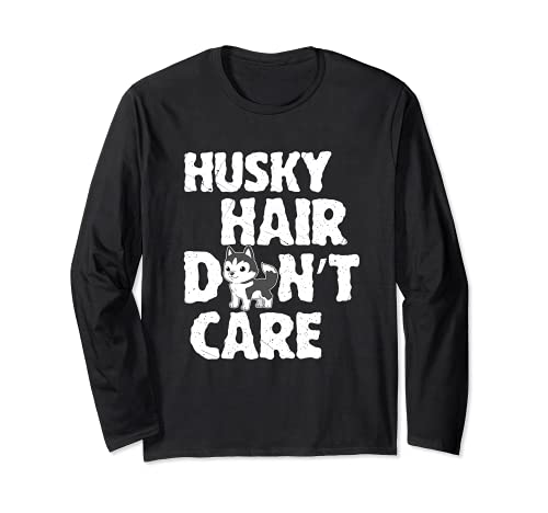 Siberian Husky Hair Don't Care Dog Long Sleeve T-Shirt, Black