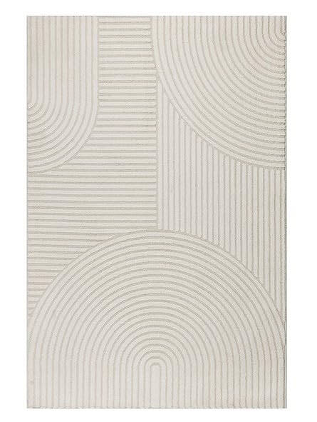 Tapis Moderne à Relief Graphique avec Texture sculptée et Lignes arrondies - Dimension 120x170 cm, Couleur Beige