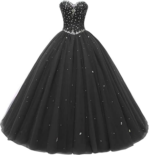 Likedpage Women's Sweetheart Ball Gown Tulle Quinceanera Dresses Prom Dress (US4, Black) … …